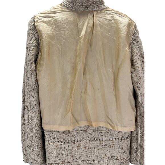 VTG Handmade Knit Cardigan Womens M L Brown Beige Cable Knit Fishermans Sweater - Picture 8 of 10